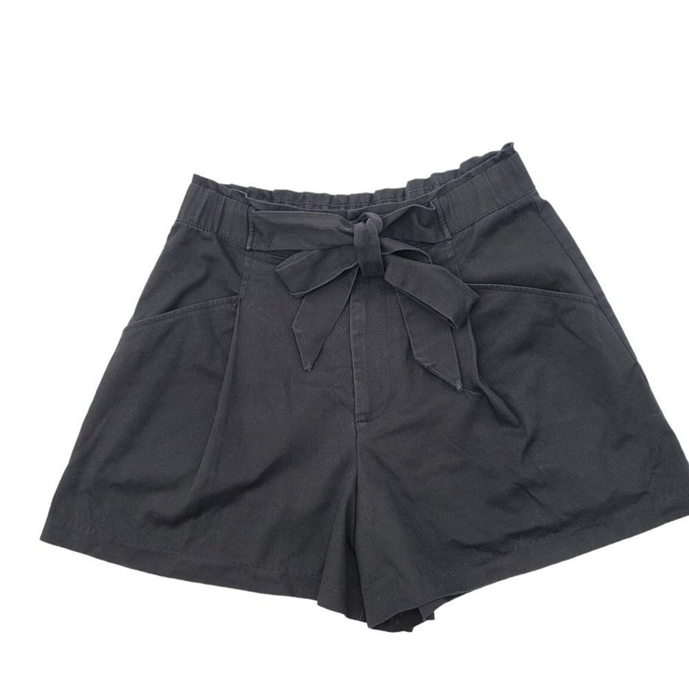 Zara Shorts Womens High Rise Elastic Waist Black Small Bow Knot Tie Pockets - Picture 6 of 10